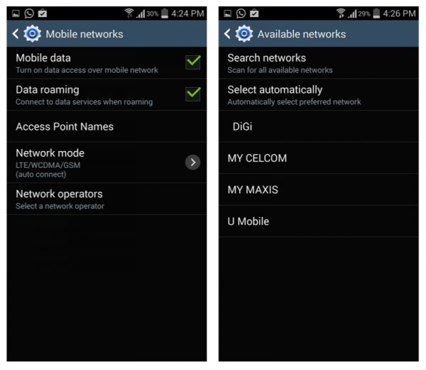 Android Manual Network Selection