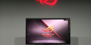 ASUS ROG Swift PG27UQ ROG symbol projected