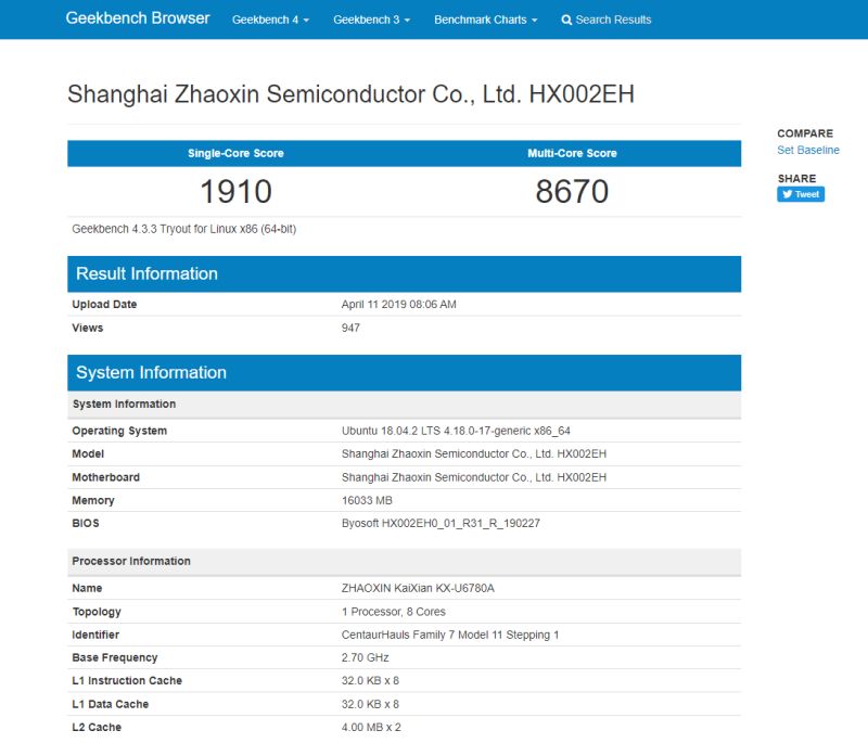 26014fe3 zhaoxin kx 6000 series cpu geekbench